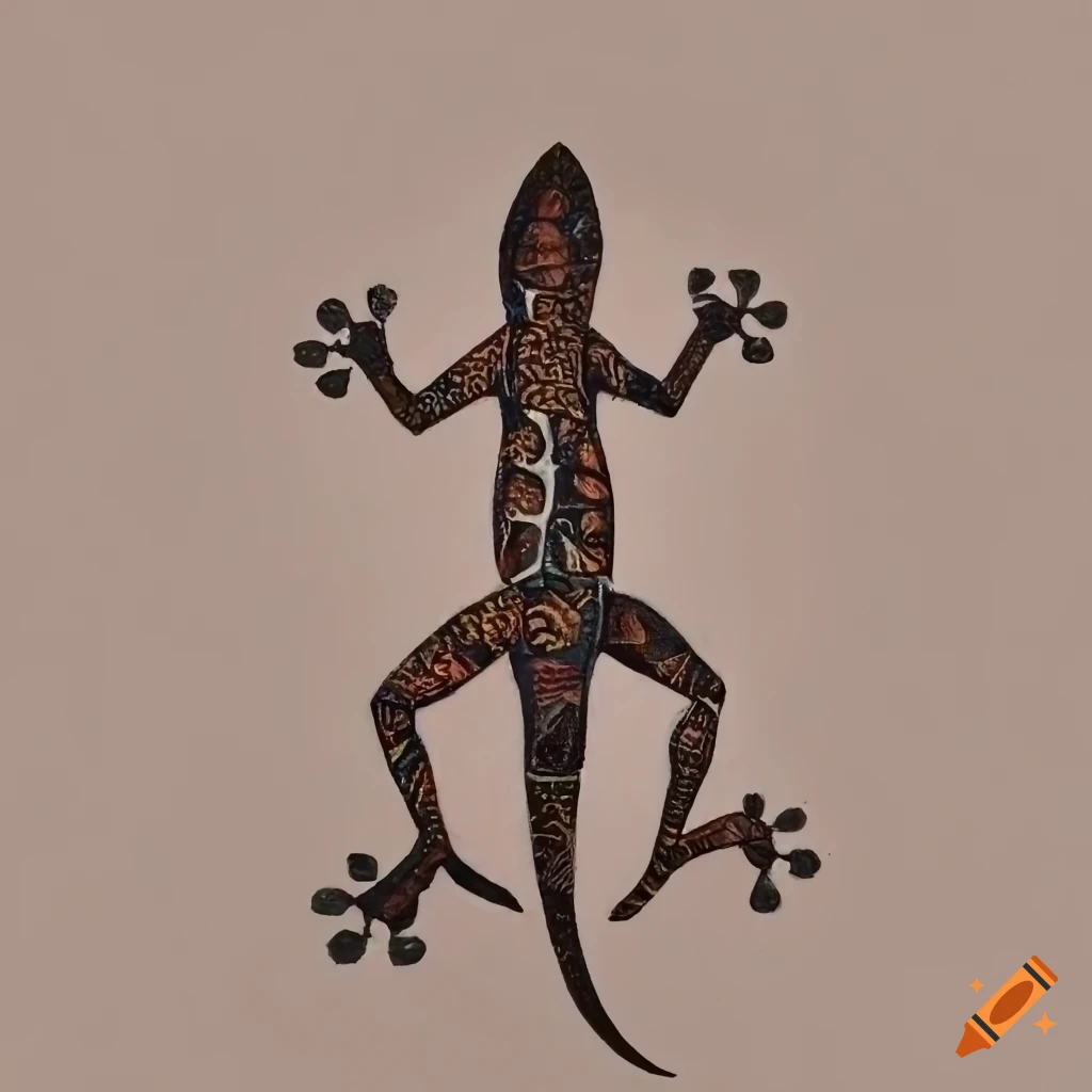 Gecko on wall with abstract papua tribal art on Craiyon