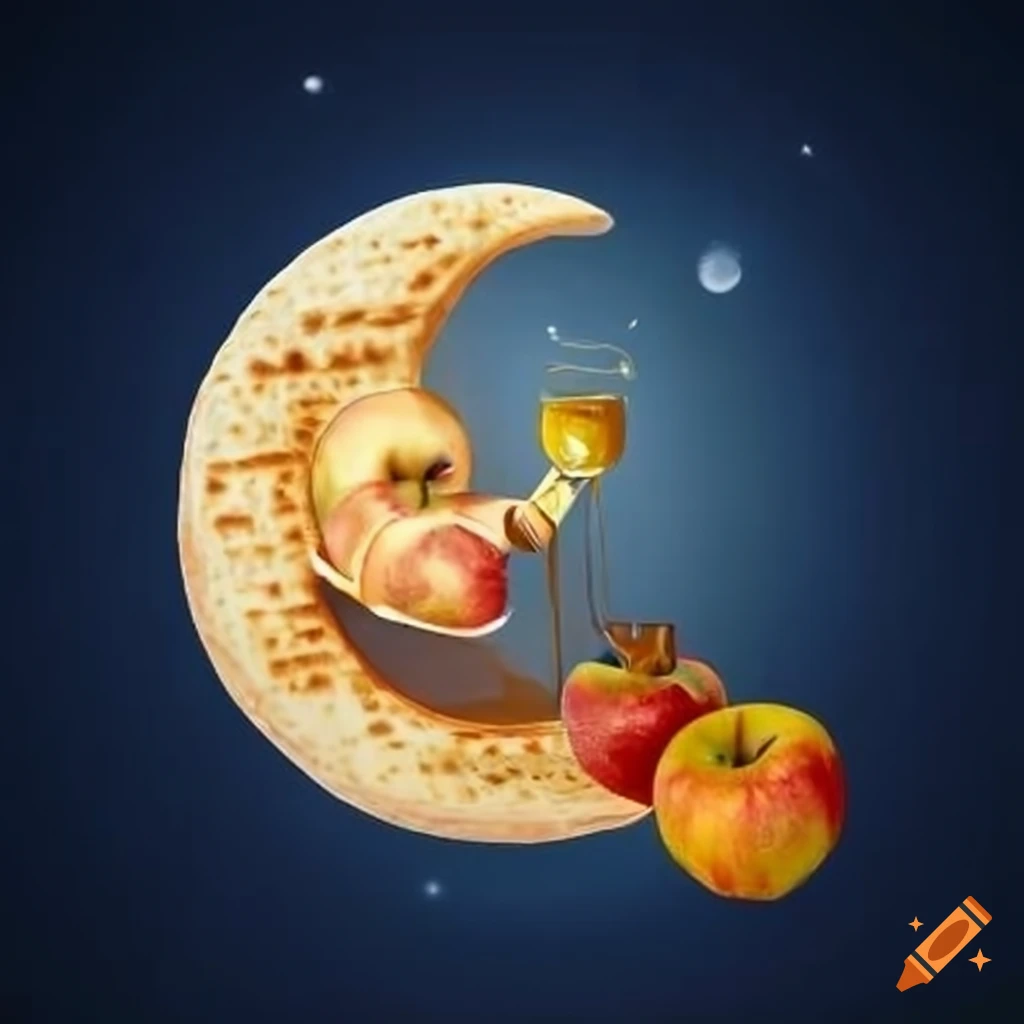 Passover celebration with apples and honey on the moon on Craiyon