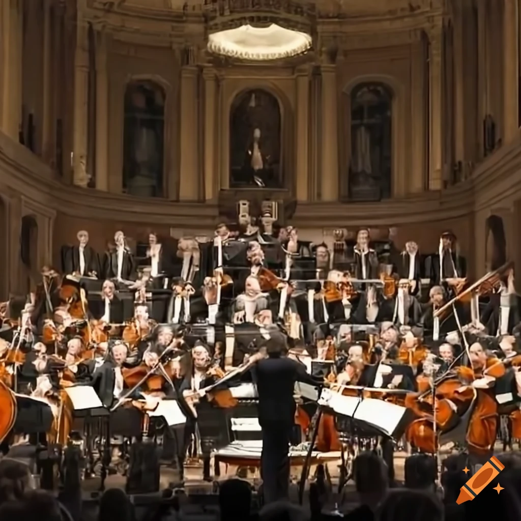 Ludwig van Beethoven conducting the premiere of his ninth symphony with a baton