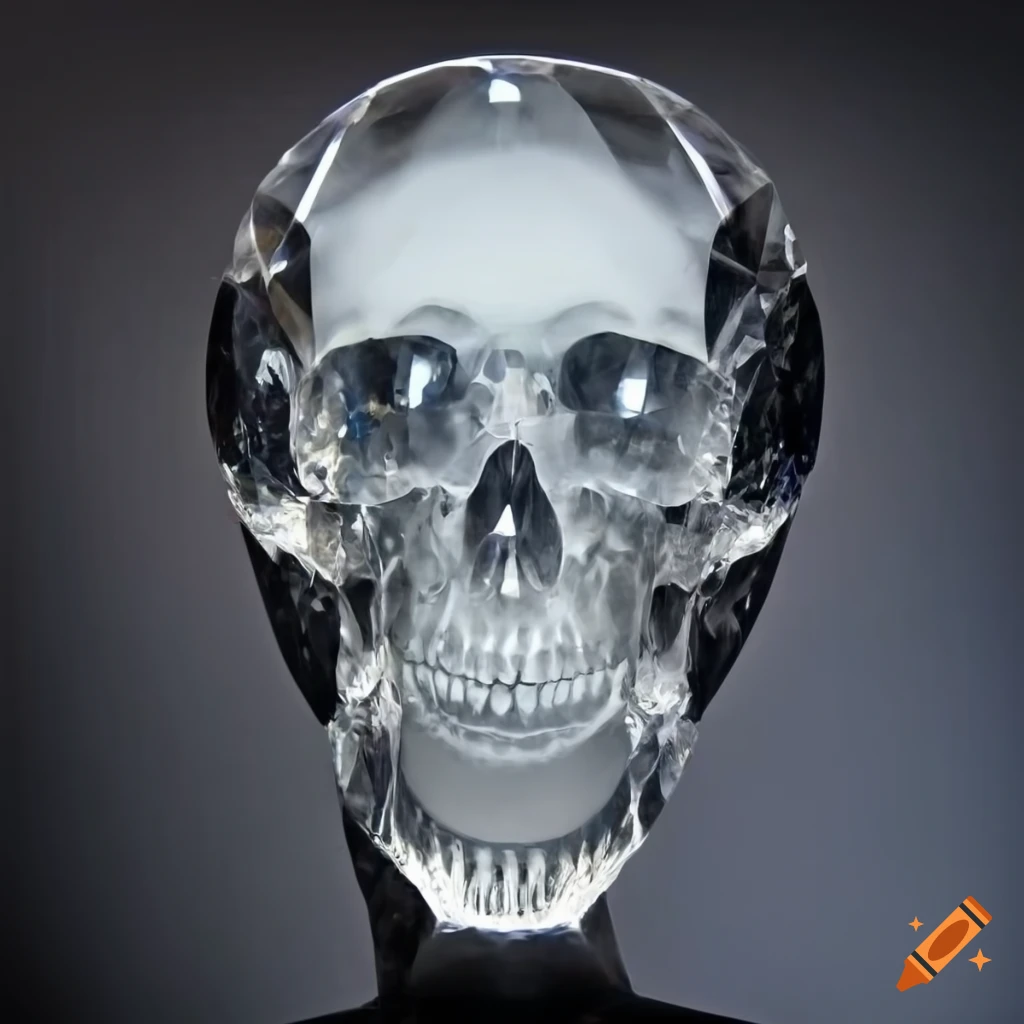 Giant clear crystal art deco skull