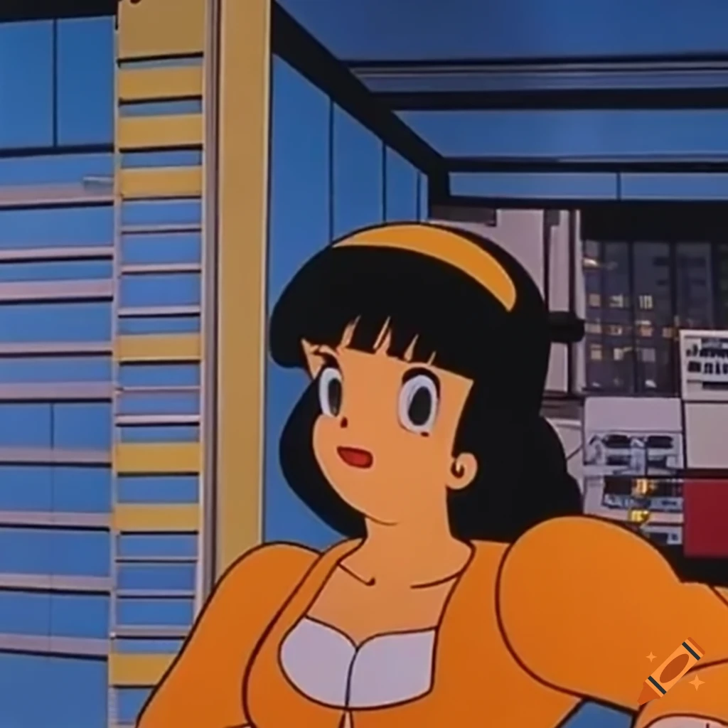 Retro 1990s chillwave home appliances store interior scene: "Kimagure Orange Road" "City Hunter" "Dire Straits Money For Nothing"