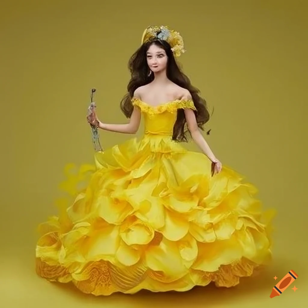 Yellow ballgown made of ornate flower petals