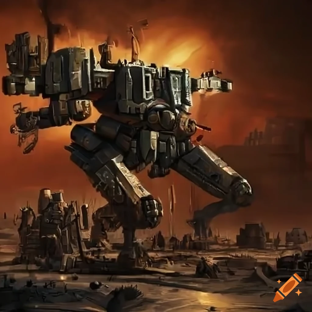 Warrior mech in a dystopian wasteland