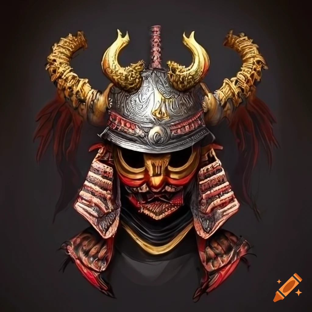 Intricate design merging samurai helmet with demon features on Craiyon