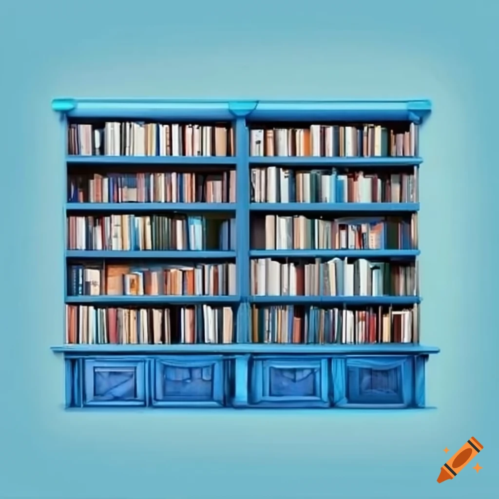 Biblioteca con colores azul y blanco