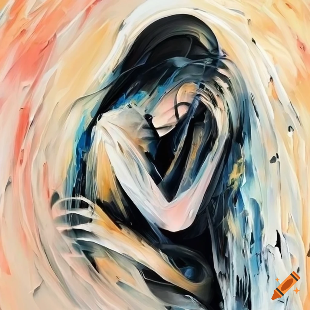 Abstract knife painting depicting grief and war influence in light