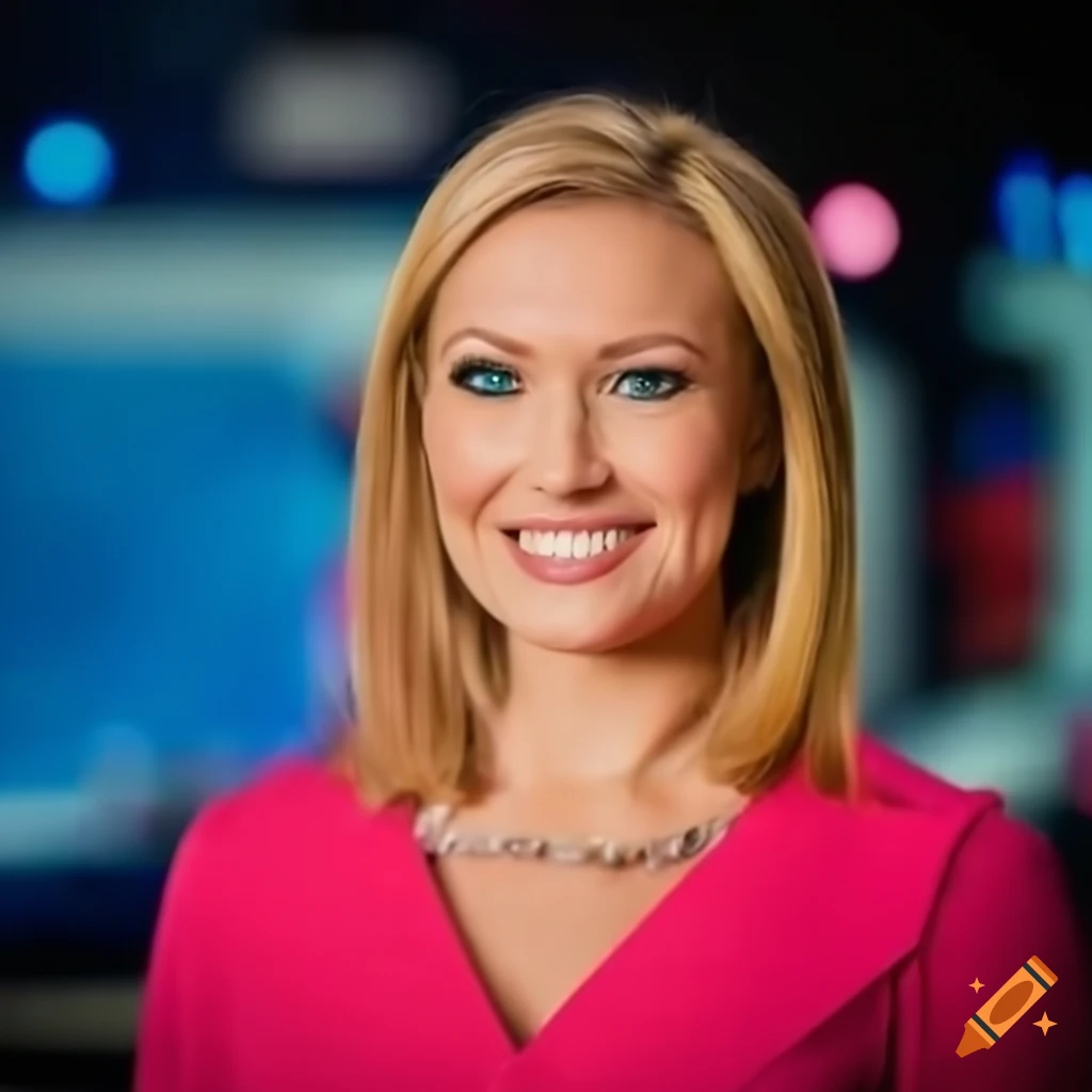 Blond female news anchor making eye contact with the camera