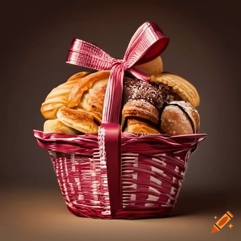 Gift basket with pastries and maroon emblem