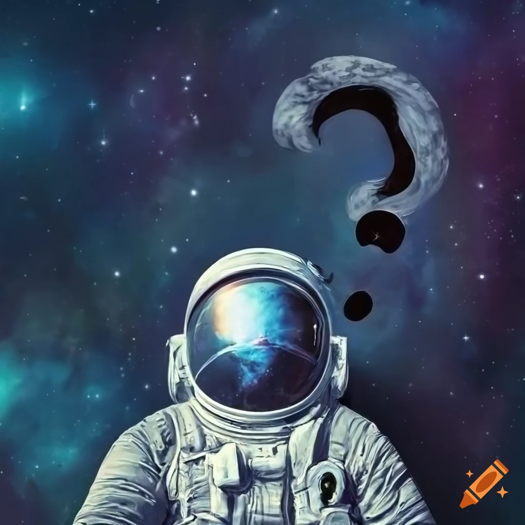Astronaut with question marks in cosmic background on Craiyon