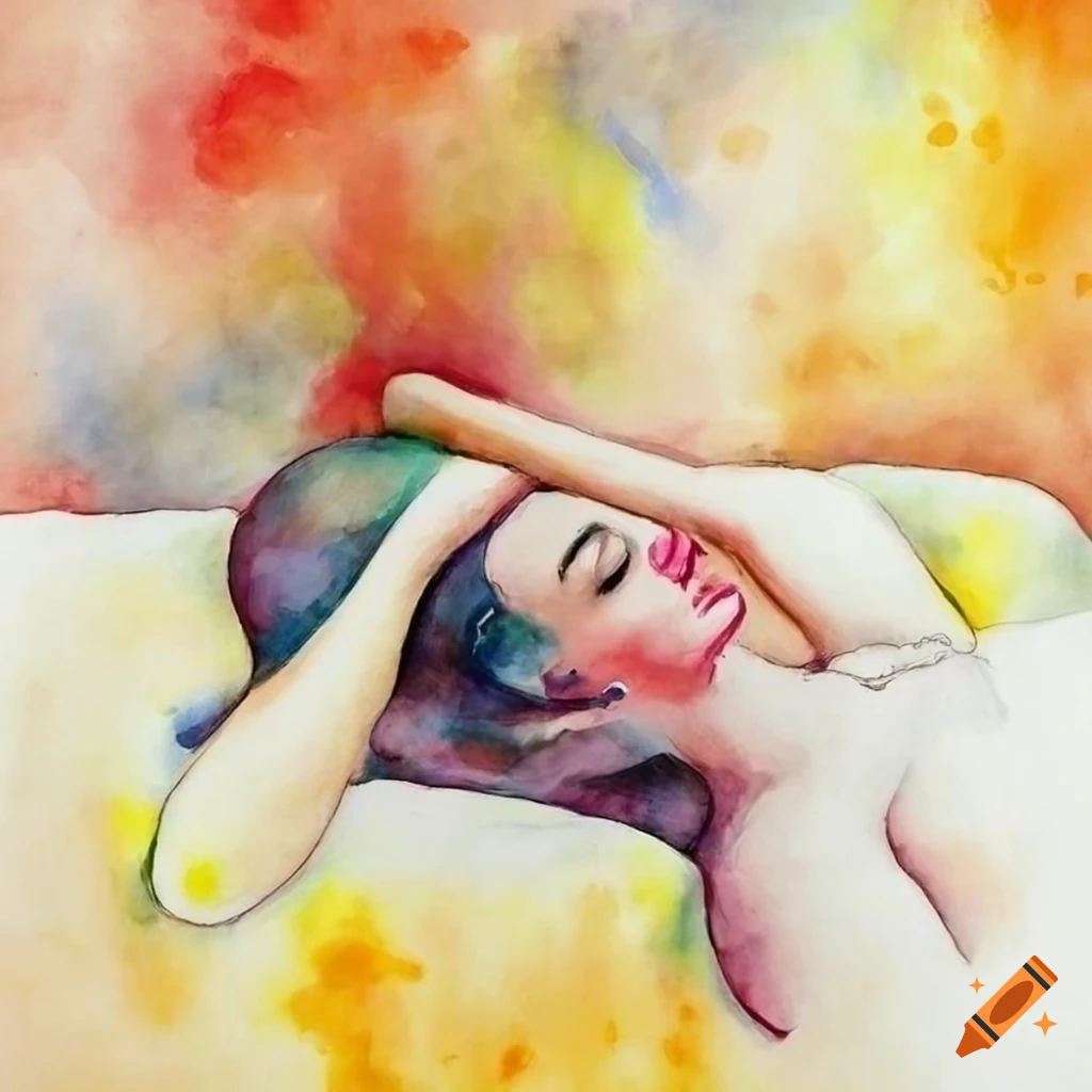 Abstract woman receiving a massage on a bed in a watercolor style