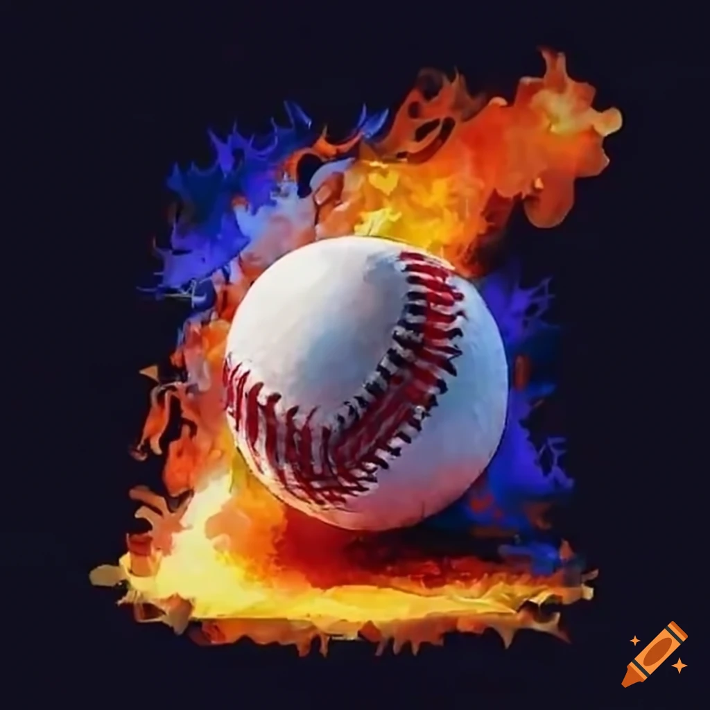Baseball bursting through with flames and baseball bat on Craiyon