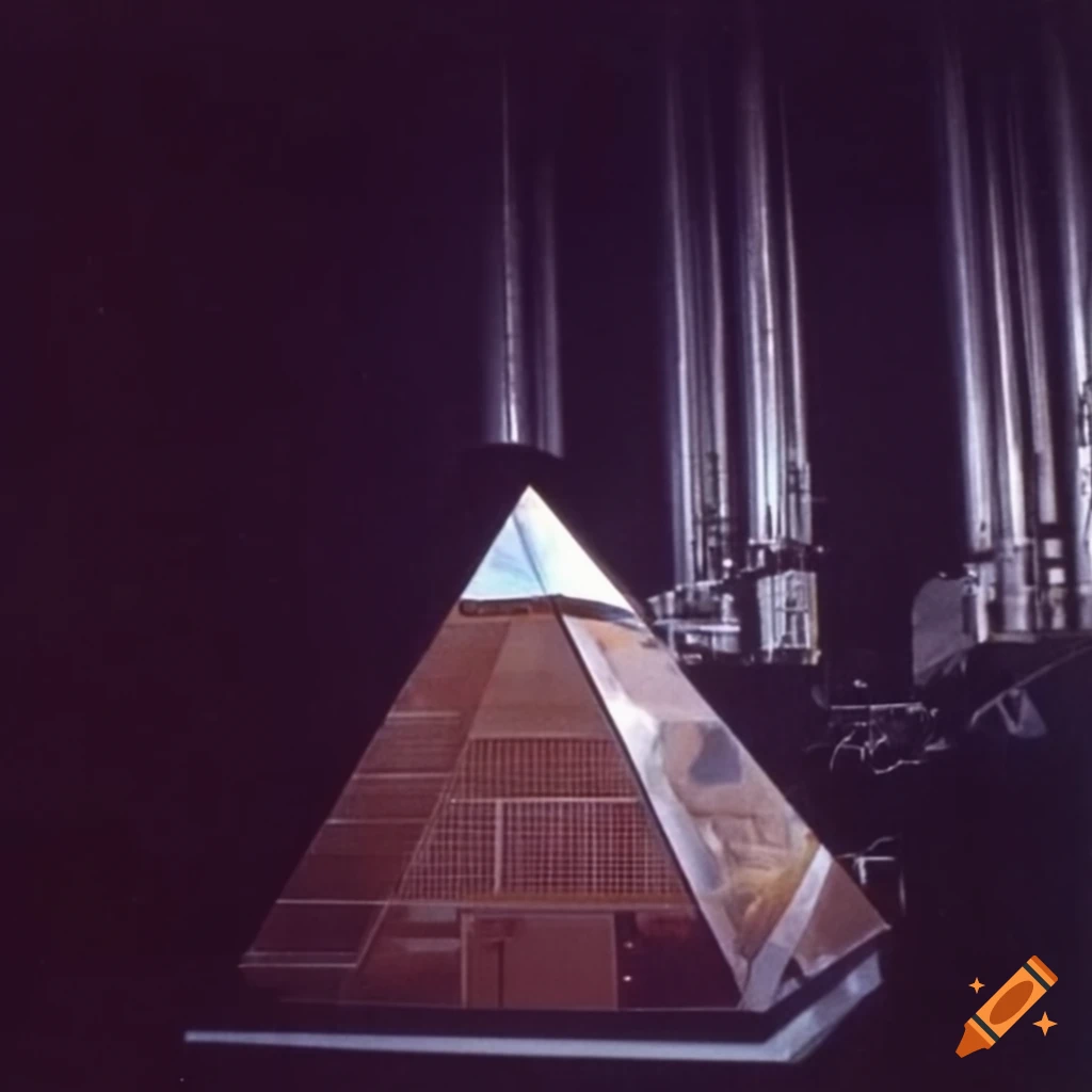 1970s Nasa scientists working on pyramid-shaped spacecraft on Craiyon