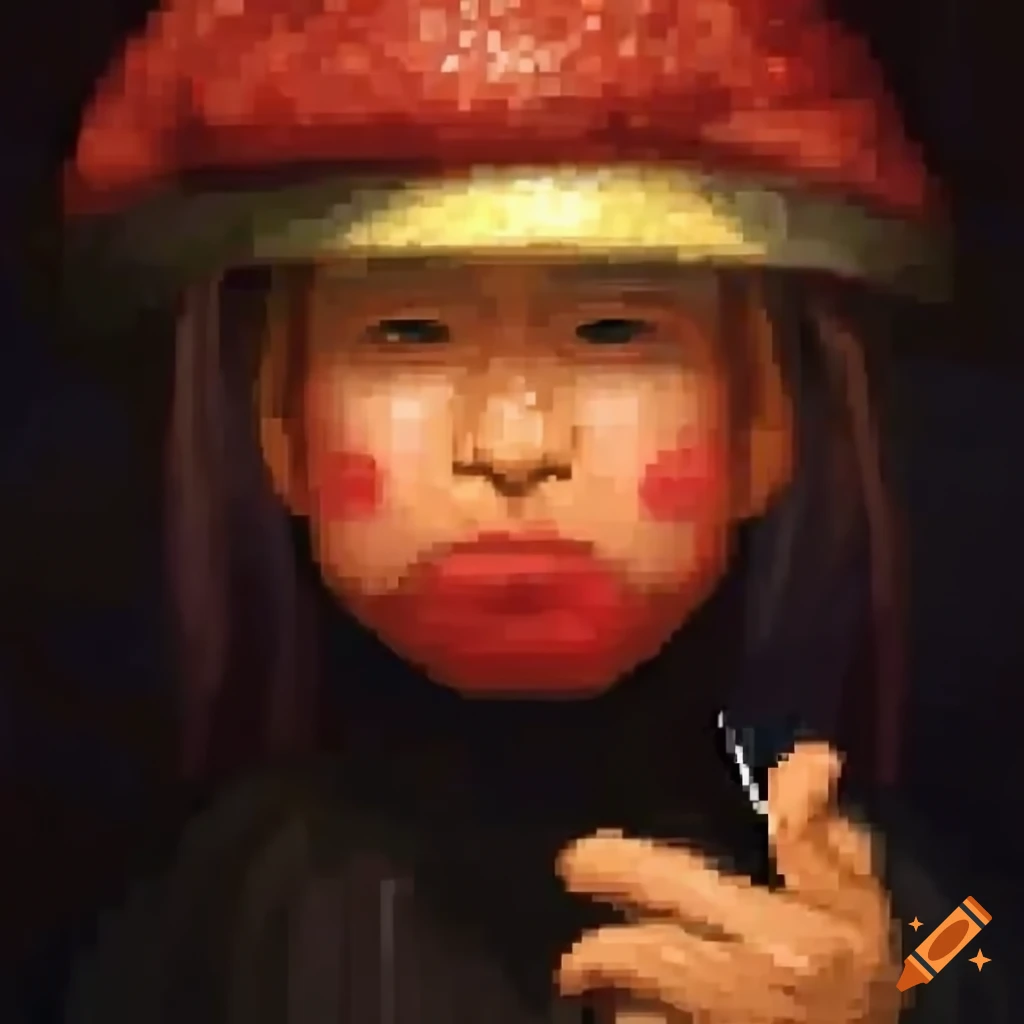 Pixelart oil painting portrait of Kirby making sushi in Tokyo