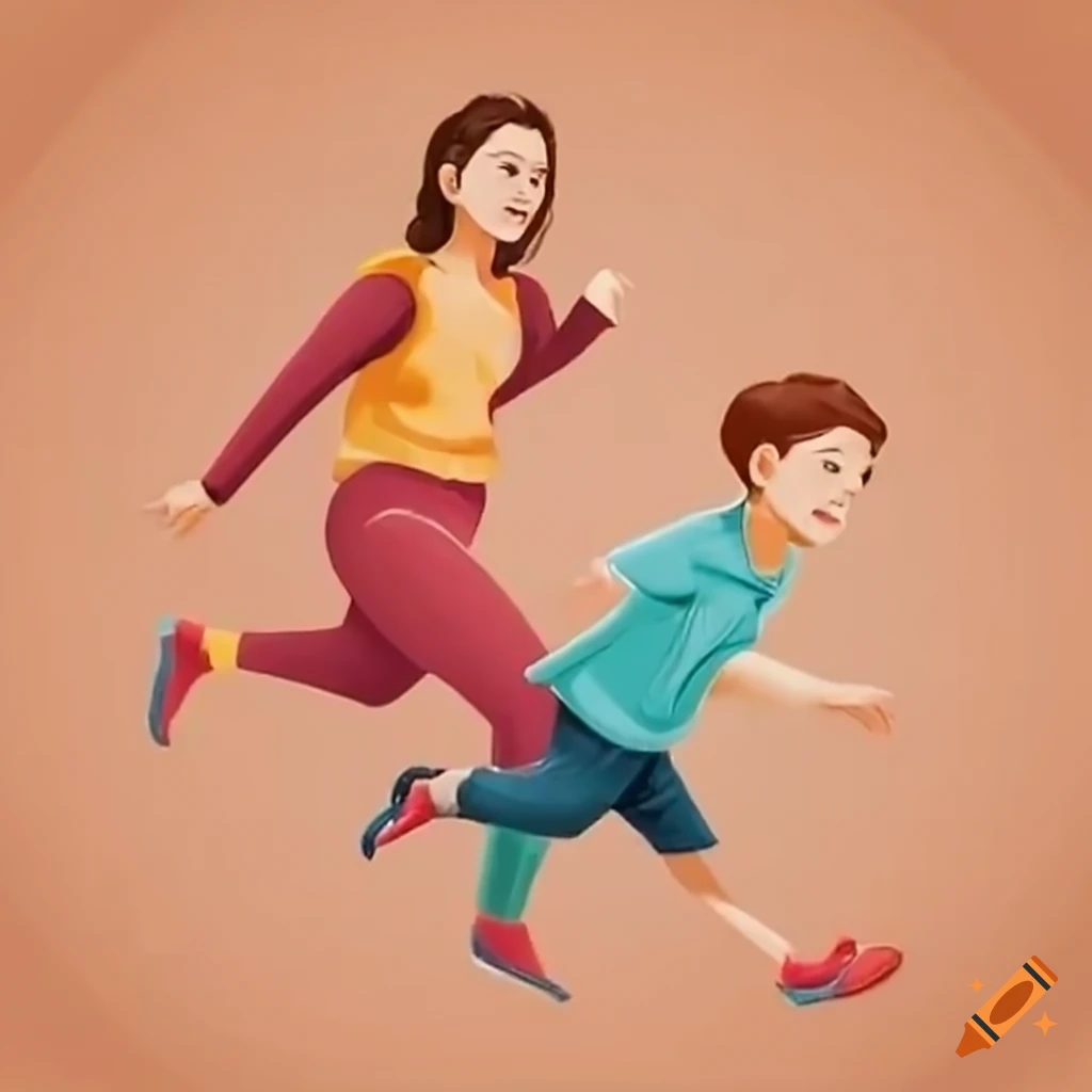 Son and mother running together