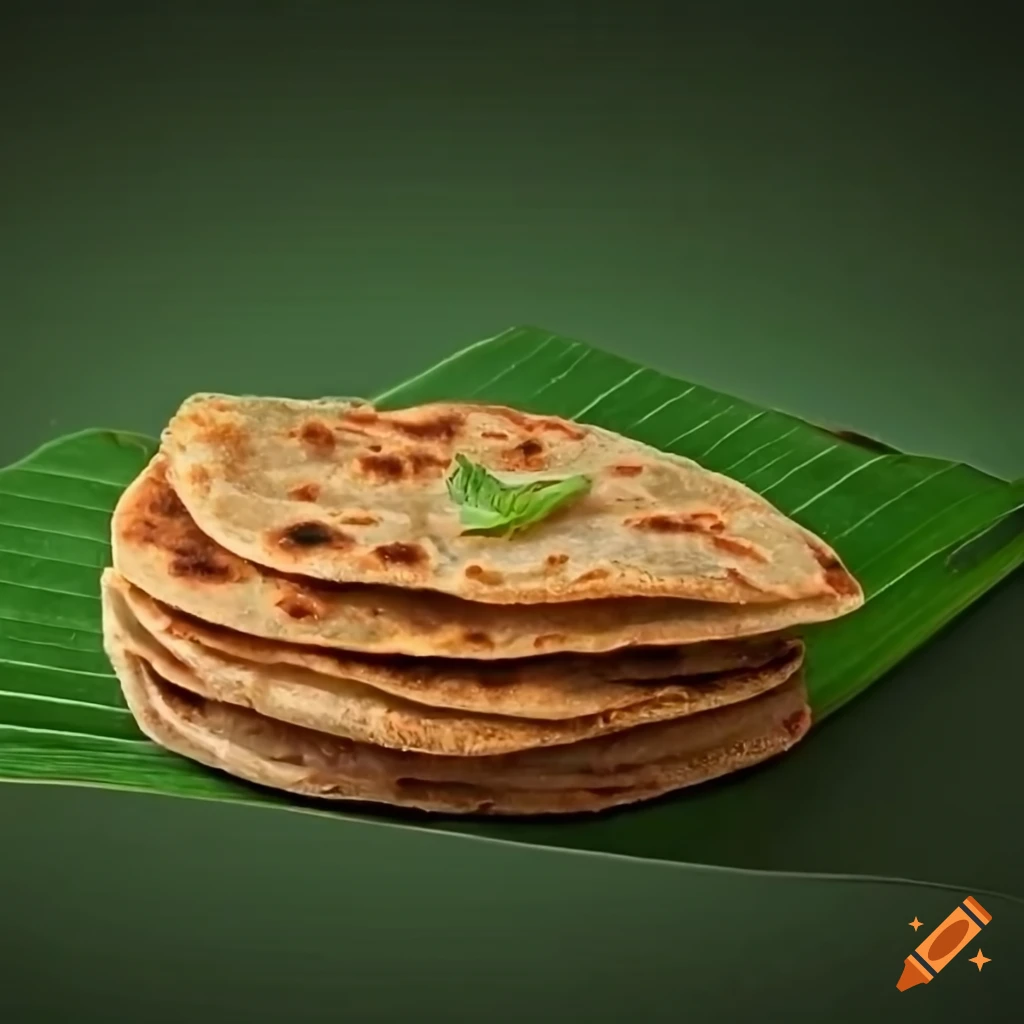 Gobi paratha served on a banana leaf