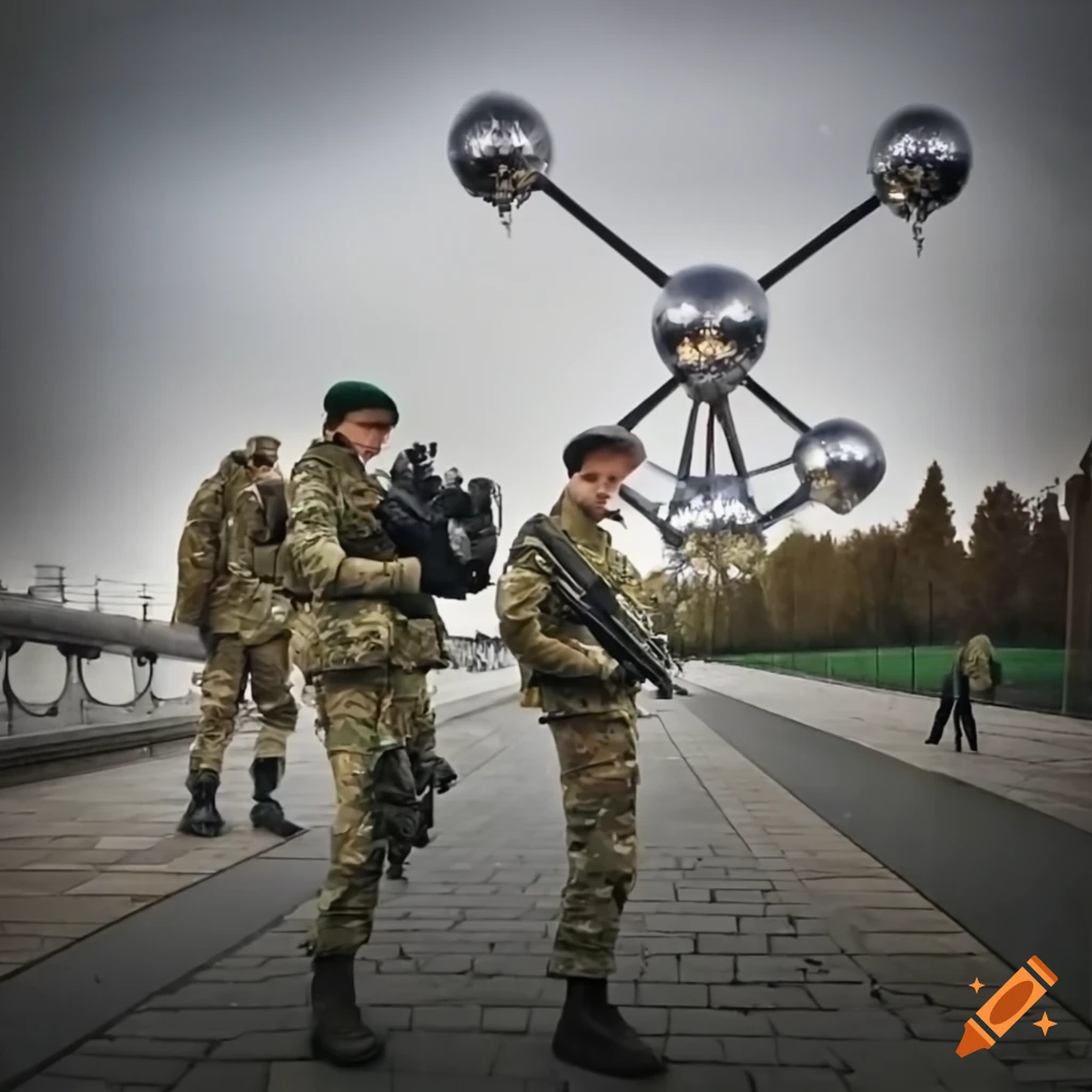 Soldiers defending the Atomium in Brussels