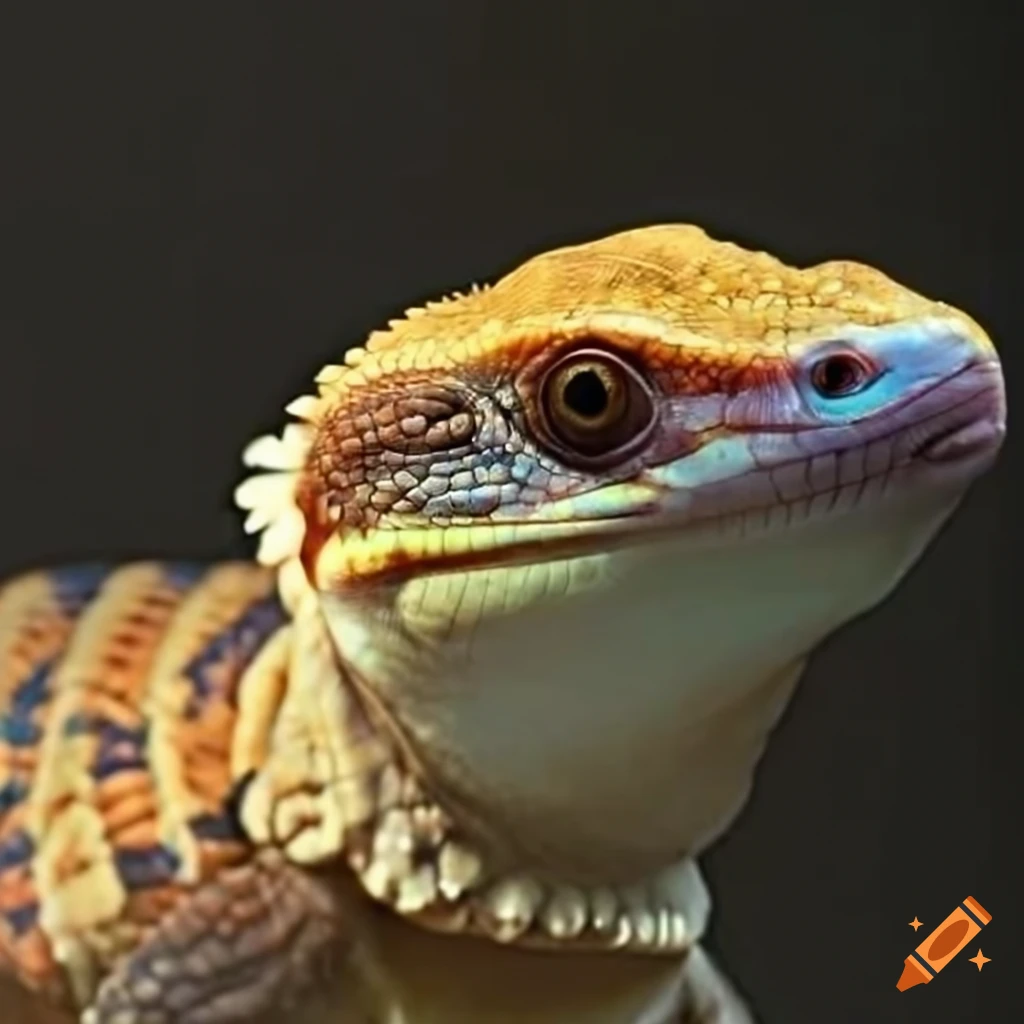 Unique octopedal reptile with cream eyes and sharp beak