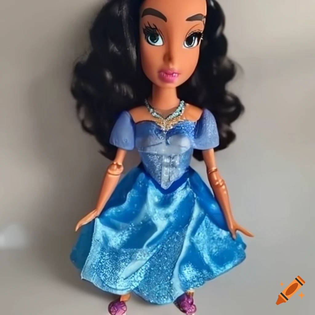 Latina Disney princess baddie doll in a sparkling blue dress