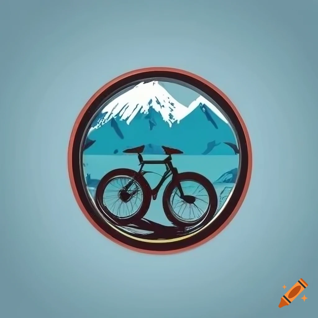 Mountain bike badge surrounded by mountain peaks