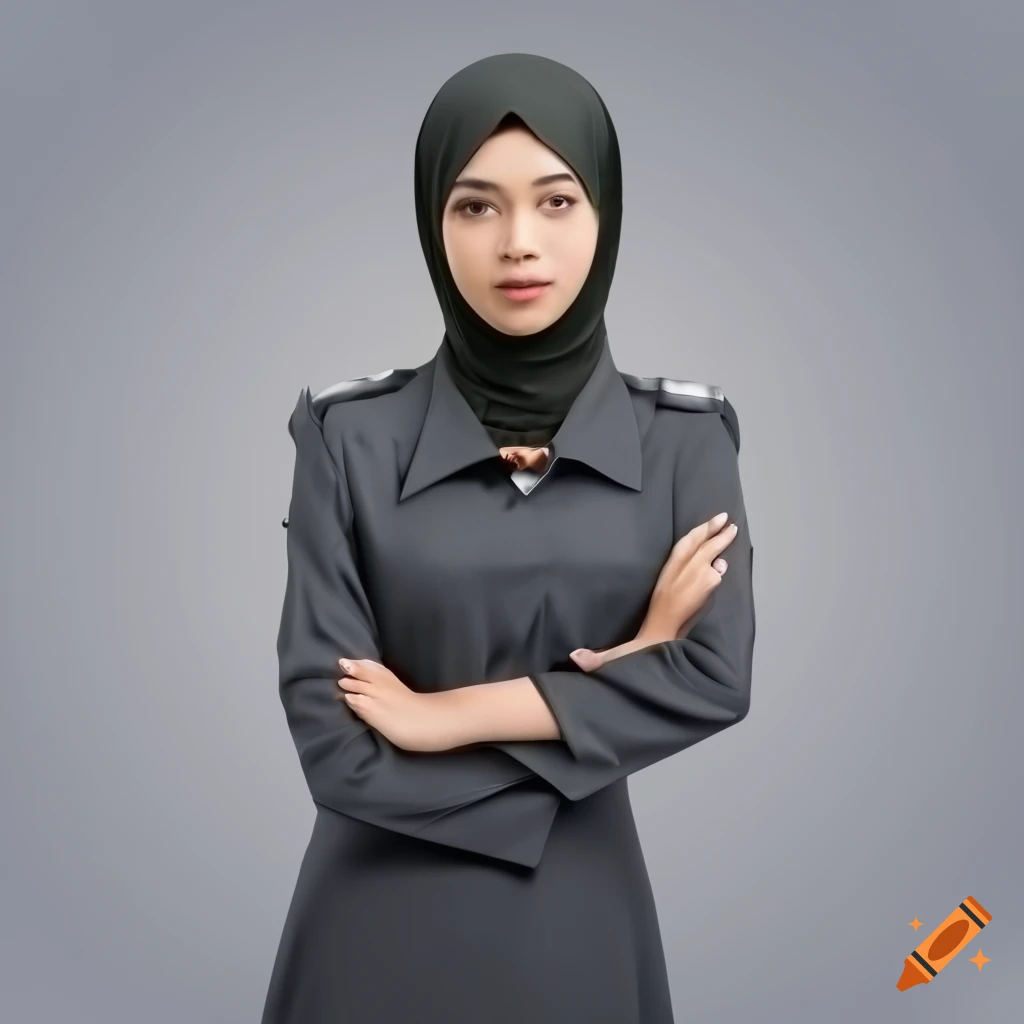 Muslim woman in formal uniform on white background