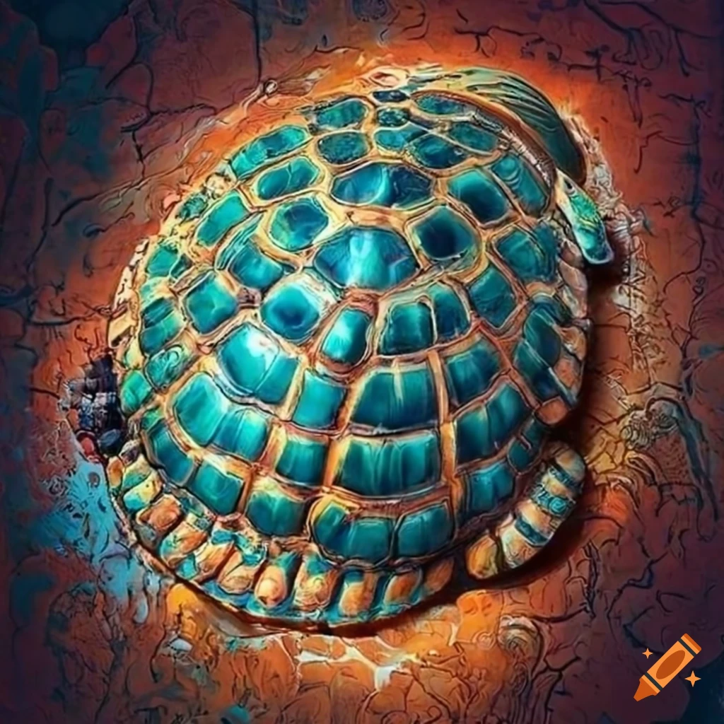 Aerial street view of a detailed turtle shell design in creative art