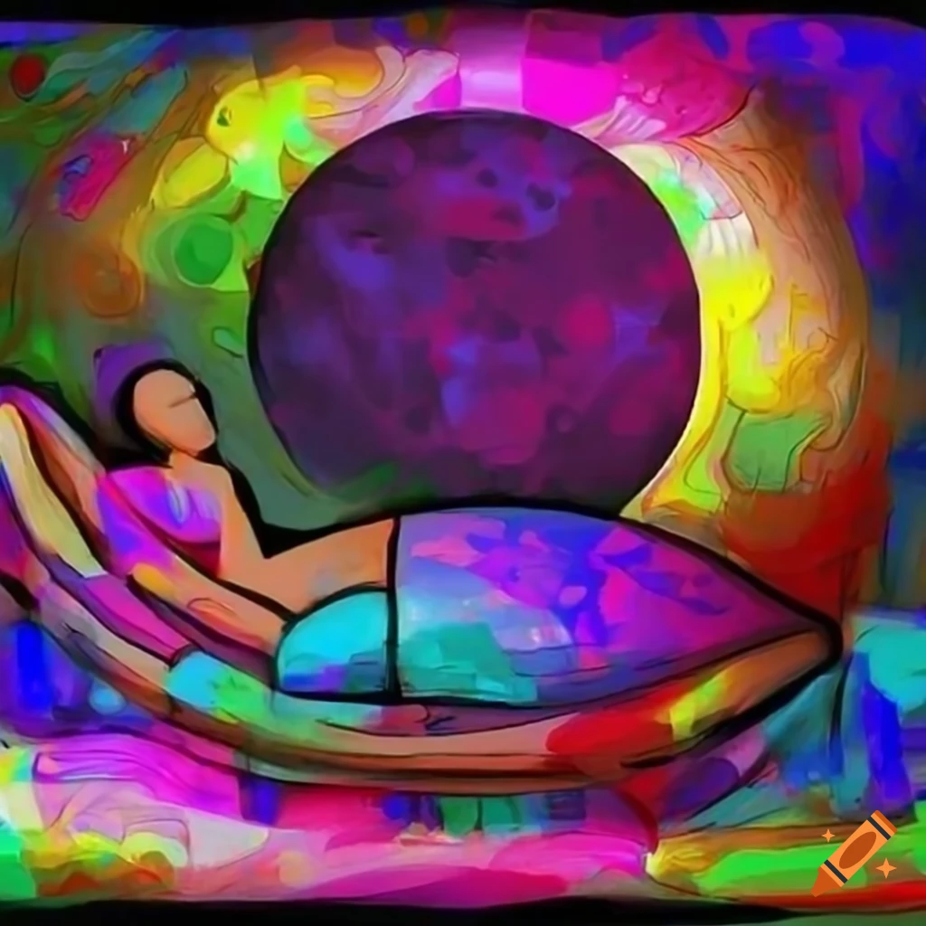 Relaxing massage spa room with a crescent moon in a cubism style
