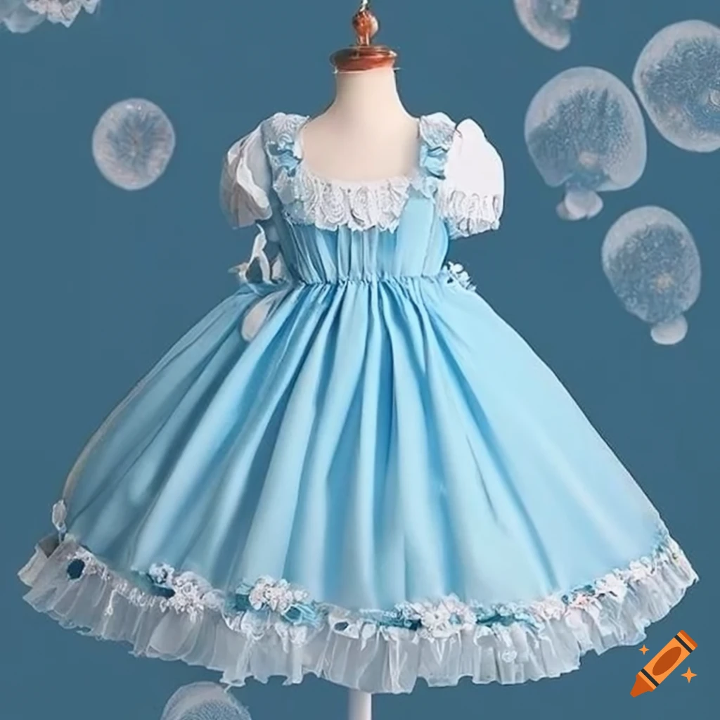 Lolita dress with a jellyfish theme in pale blue color