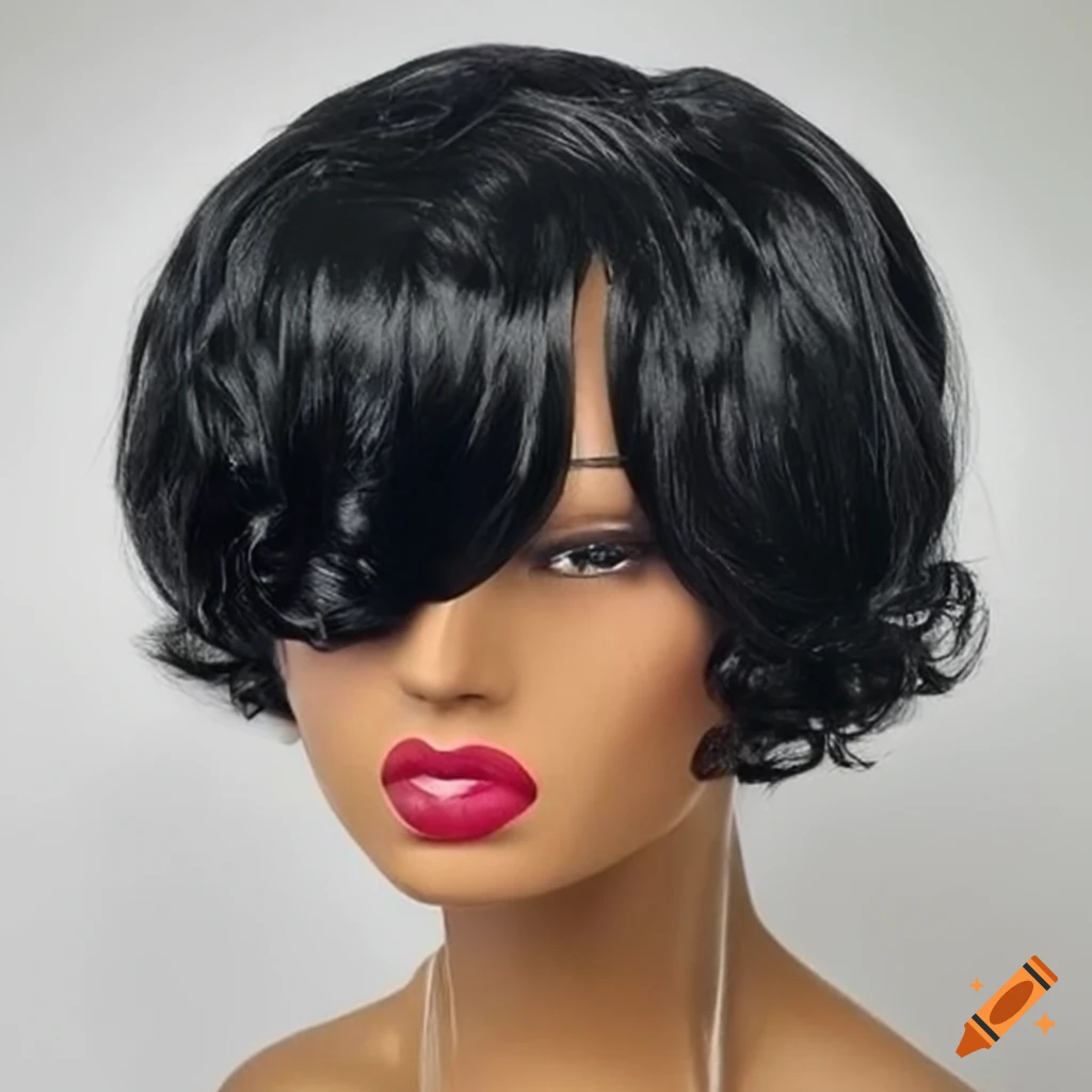 Black bob hair wig with curly ends on a mannequin