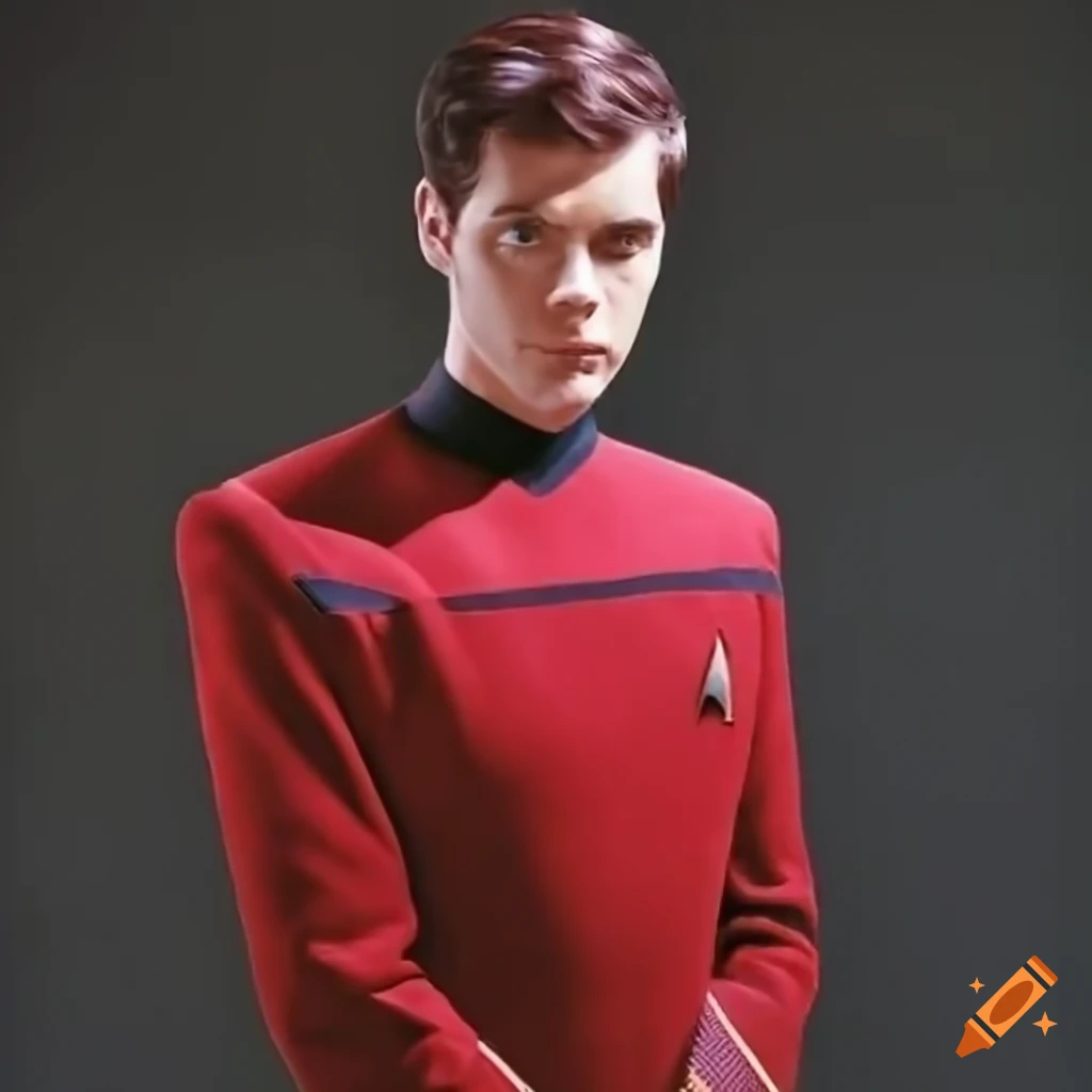 Guy in classic red Starfleet uniform with a commodore rank insignia