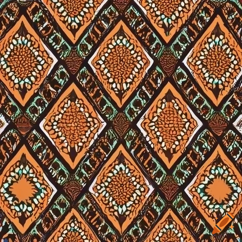 African style graphic pattern in brown, green, and orange tones