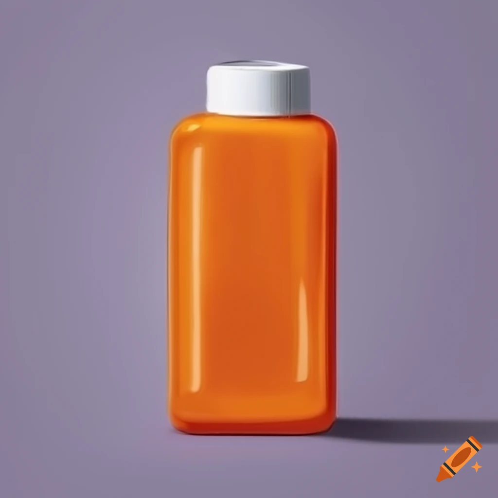 Orange shower gel bottle with round cap in a realistic drawing style on