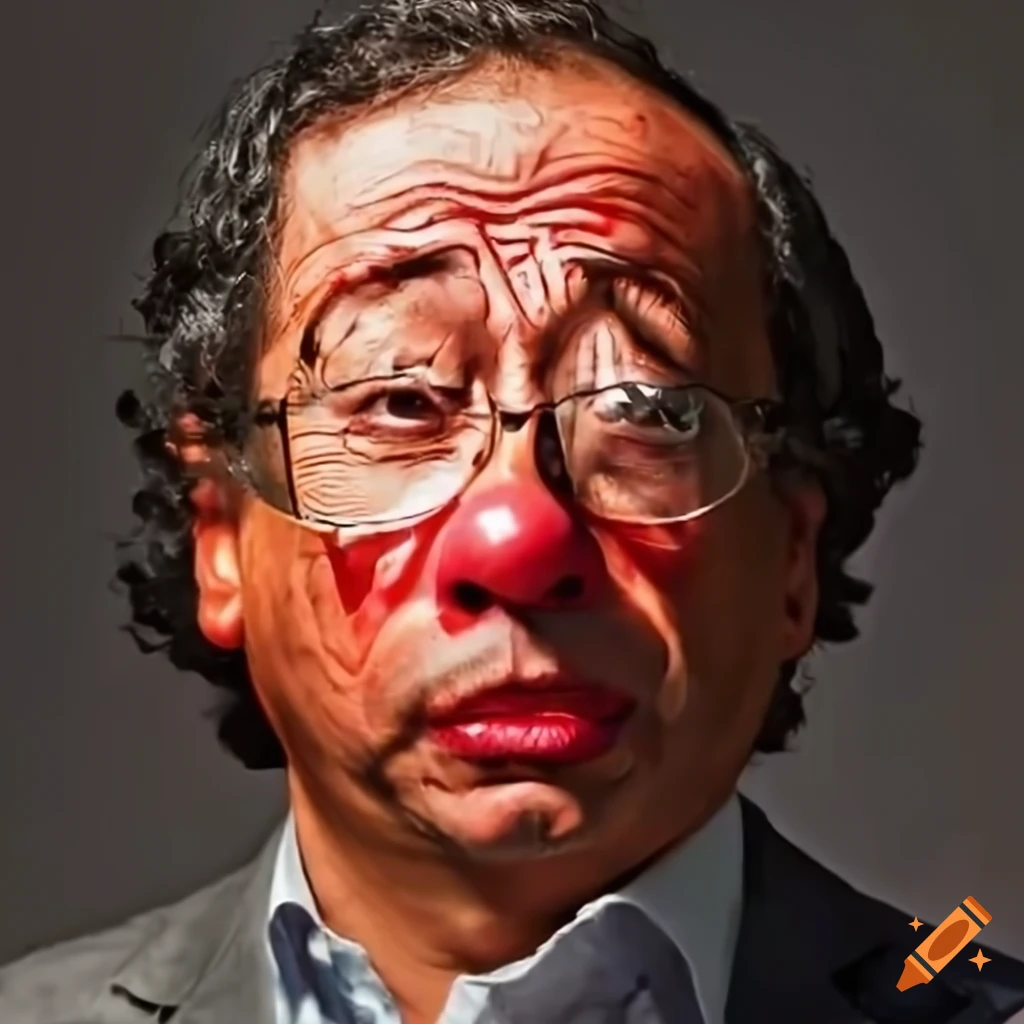 Gustavo petro giving an emotional speech with a red clown nose and googly eyes on Craiyon