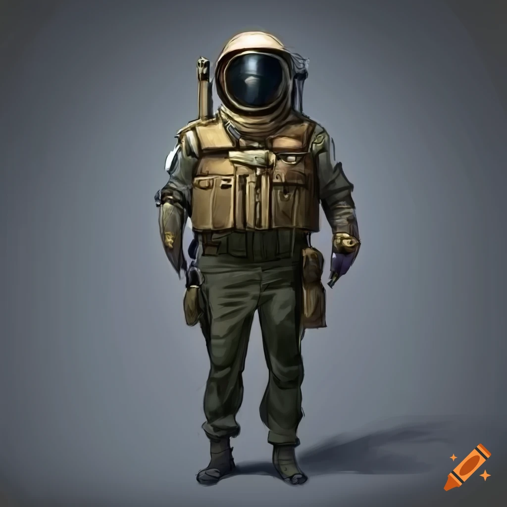 Character design of an old cop in a retro-futuristic space-police suit