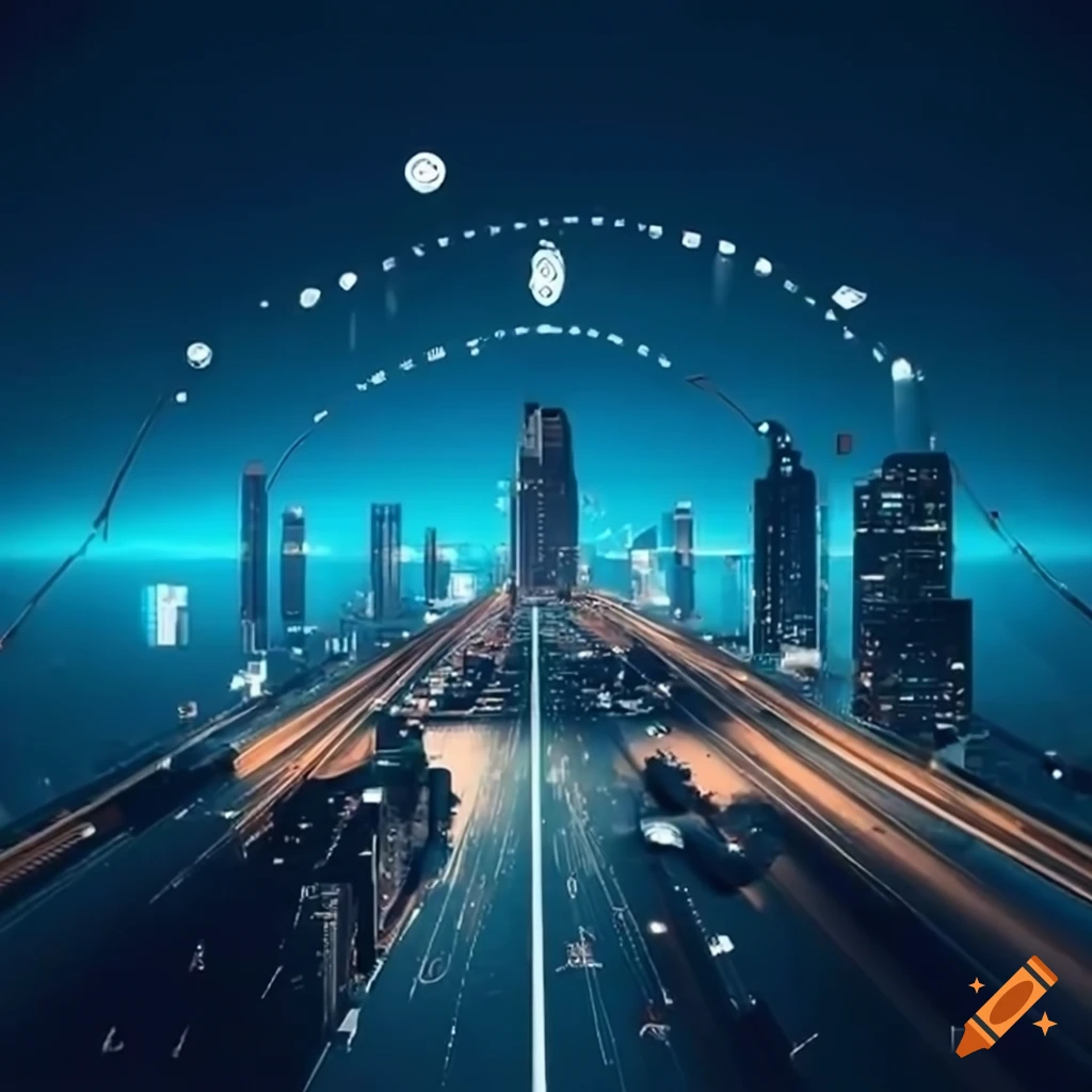 Aerial view of a smart city with autonomous vehicles and IoT devices ...