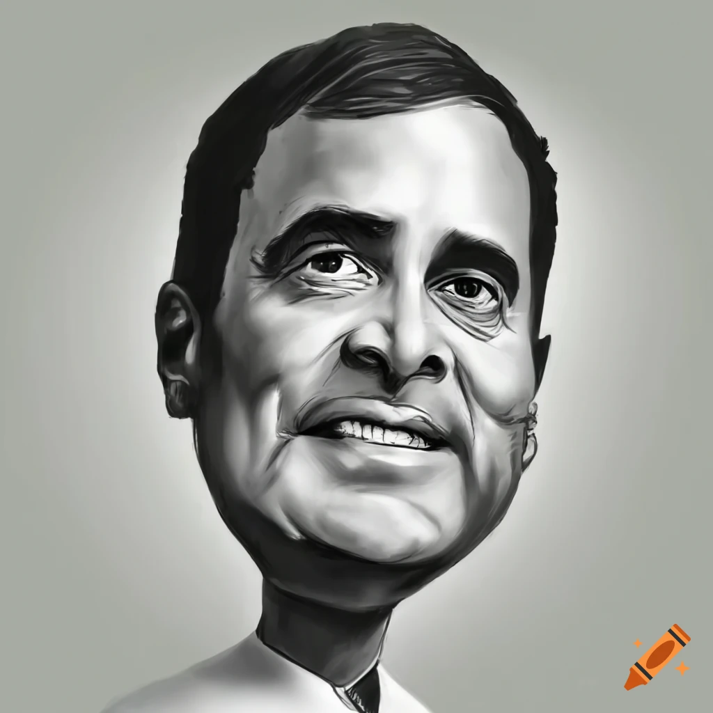 Rahul Gandhi caricature with a bobble head in a pencil sketch