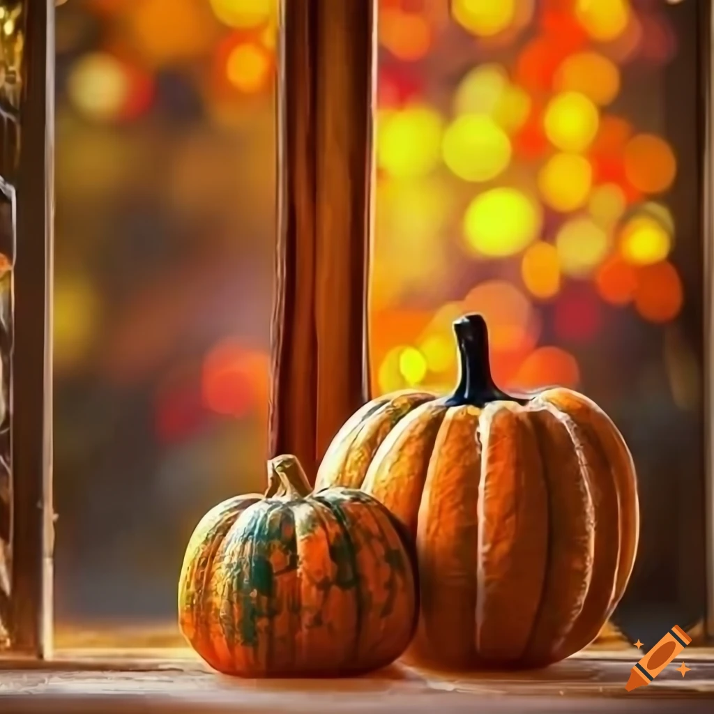 Autumn Stained Glass with pumpkins and leaves icon