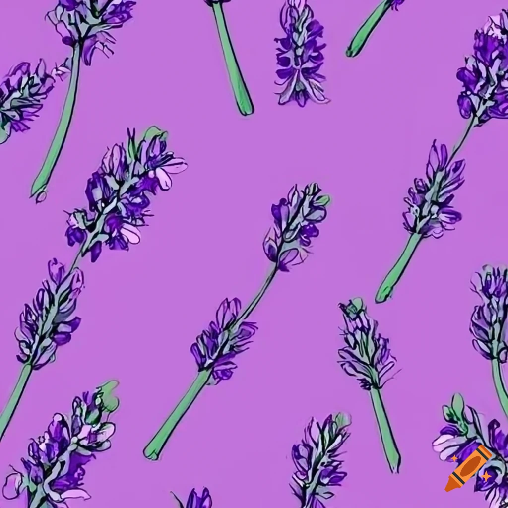 Black and white line art drawing of lavender flowers on white background