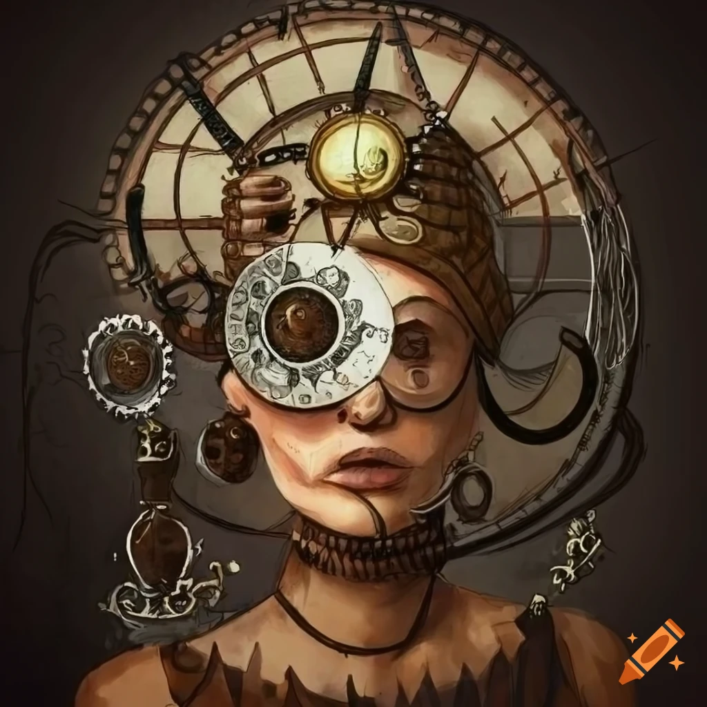 Steampunk illustration drawings on Craiyon