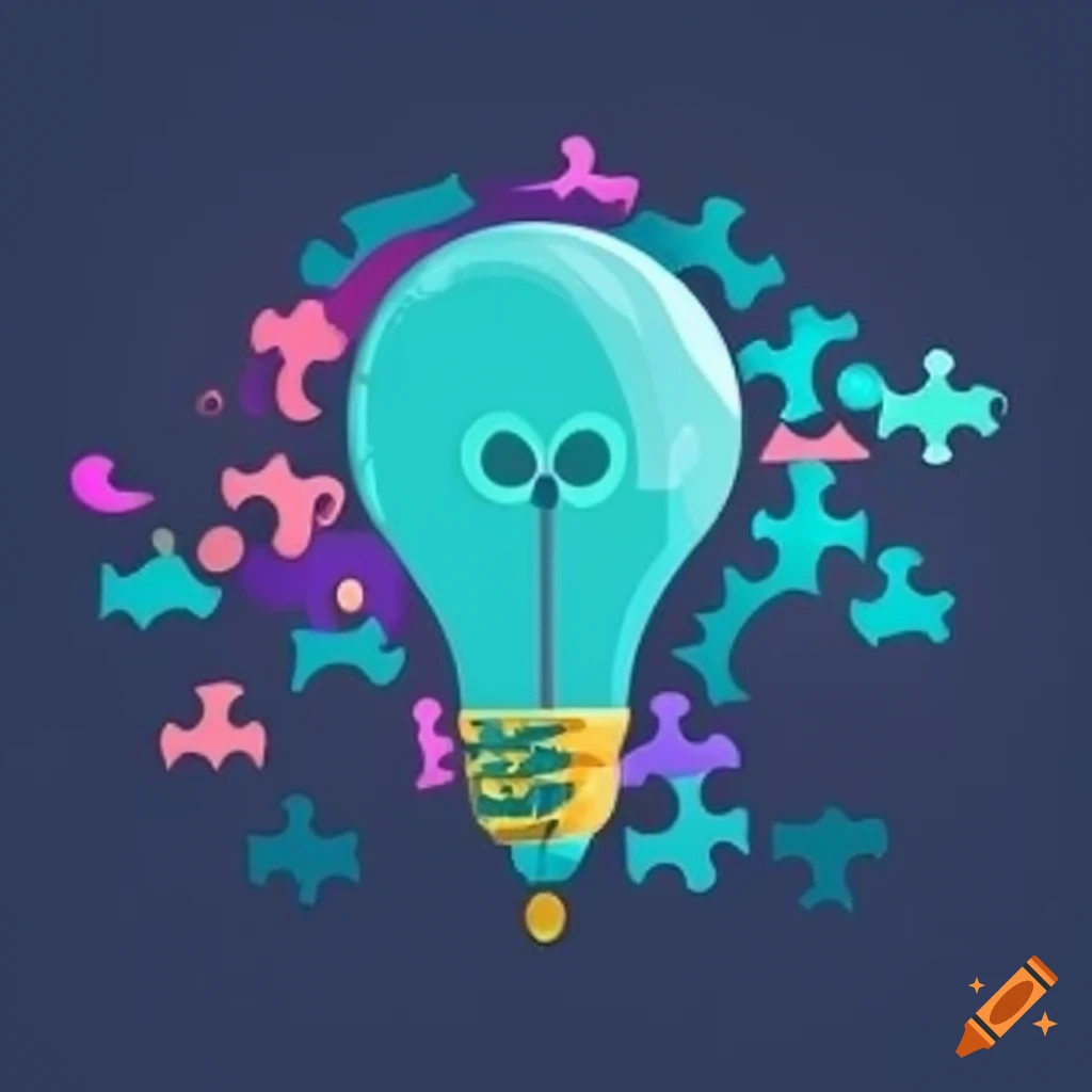 Idea icon surrounded by puzzles with dream images