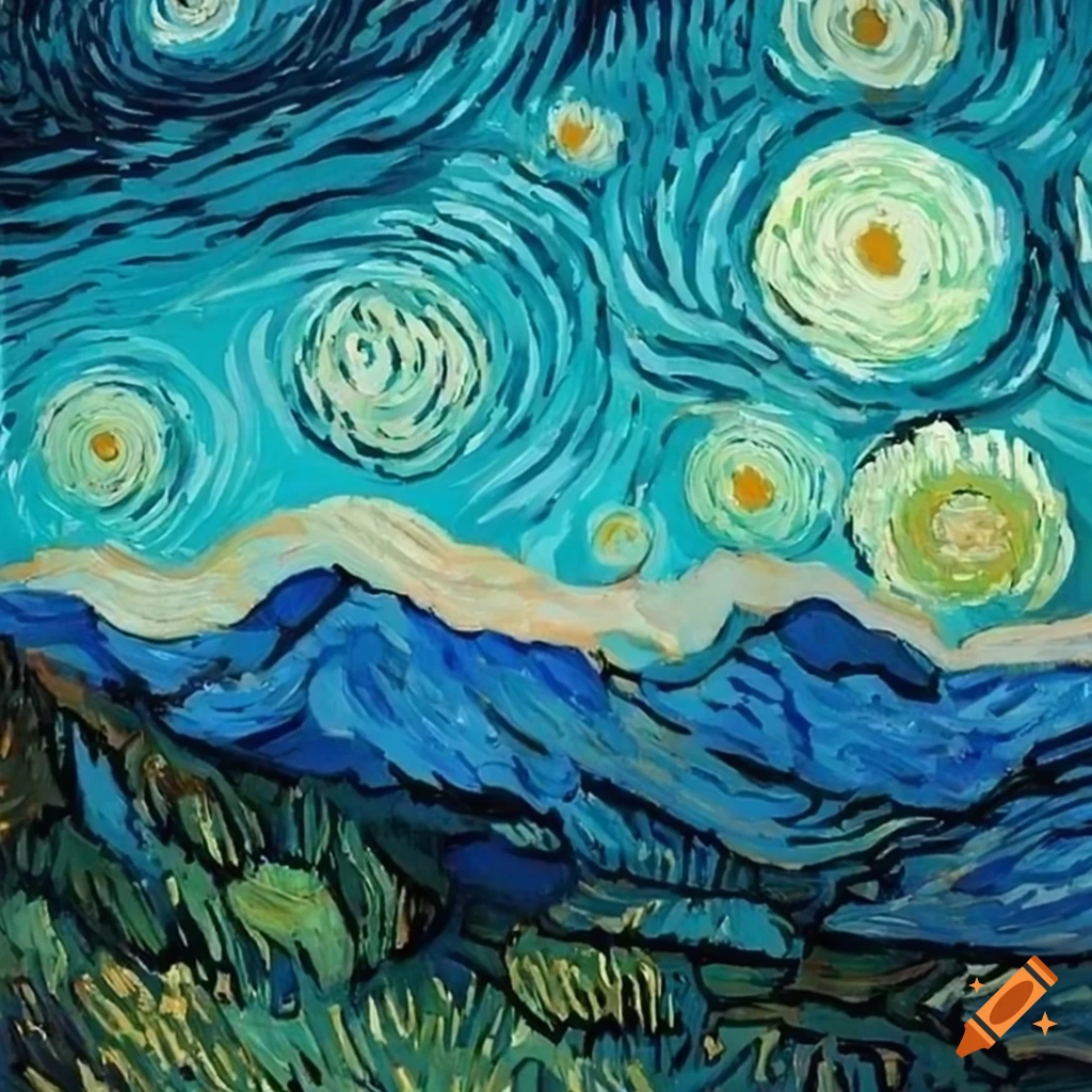 Landscape of mountains in a Van Gogh style