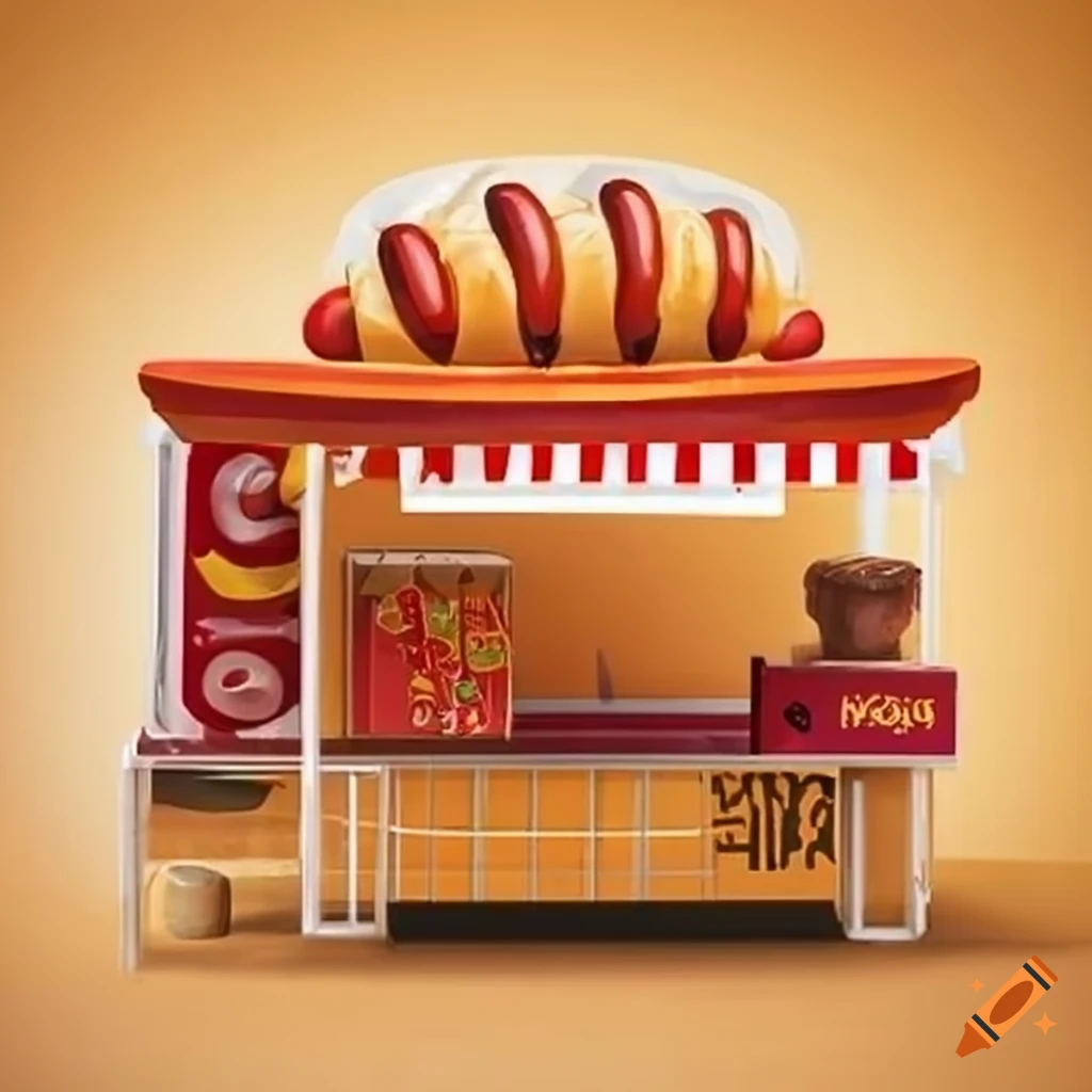 Hot dog stand with a creative banner