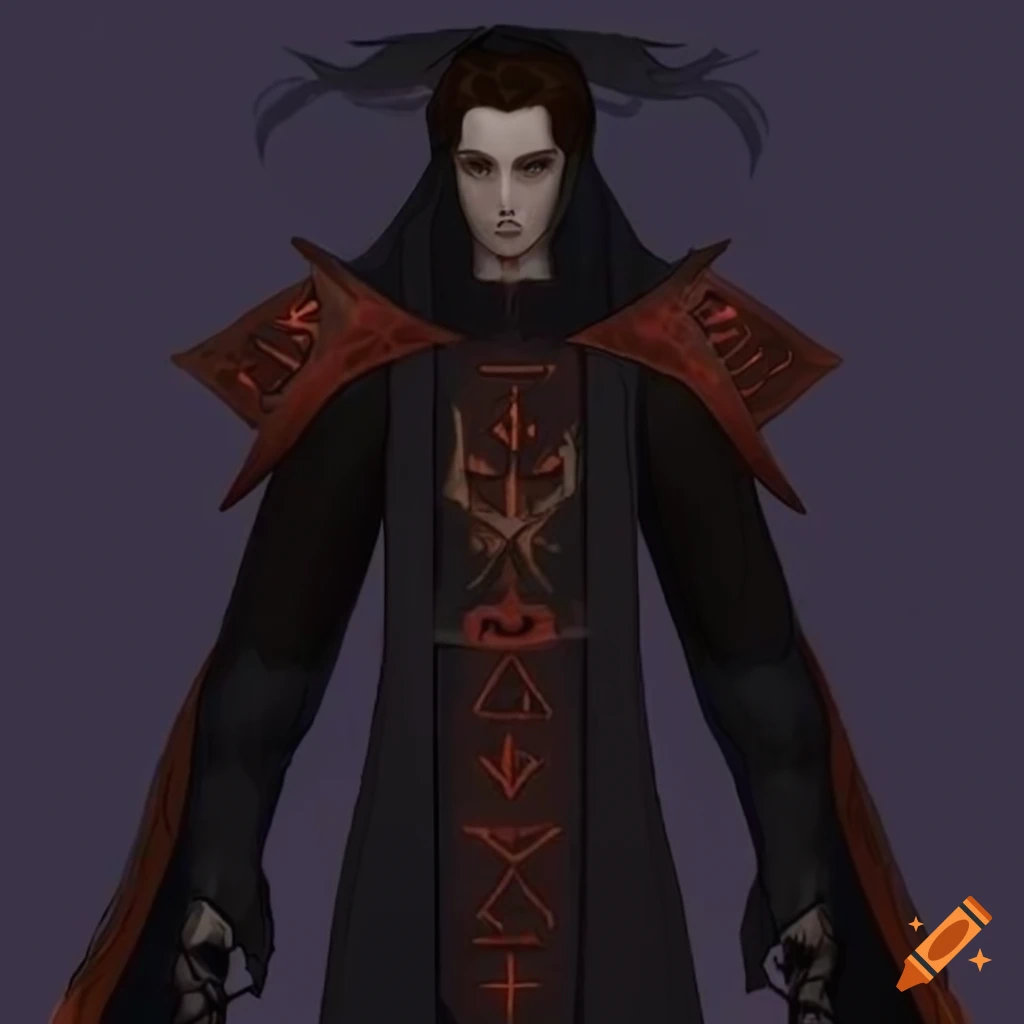 Description of a mysterious and intense figure with black hair and dark ...