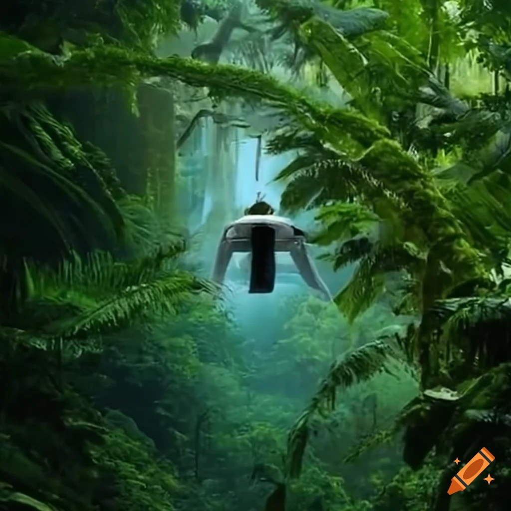 Puerto Rican Rainforest with white flying vehicle invasion