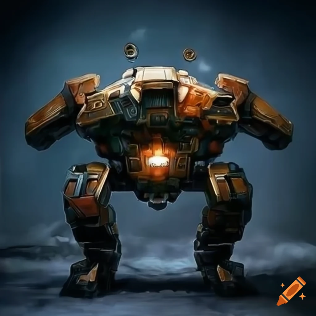 Armored Mech in a futuristic floating canvas wrap