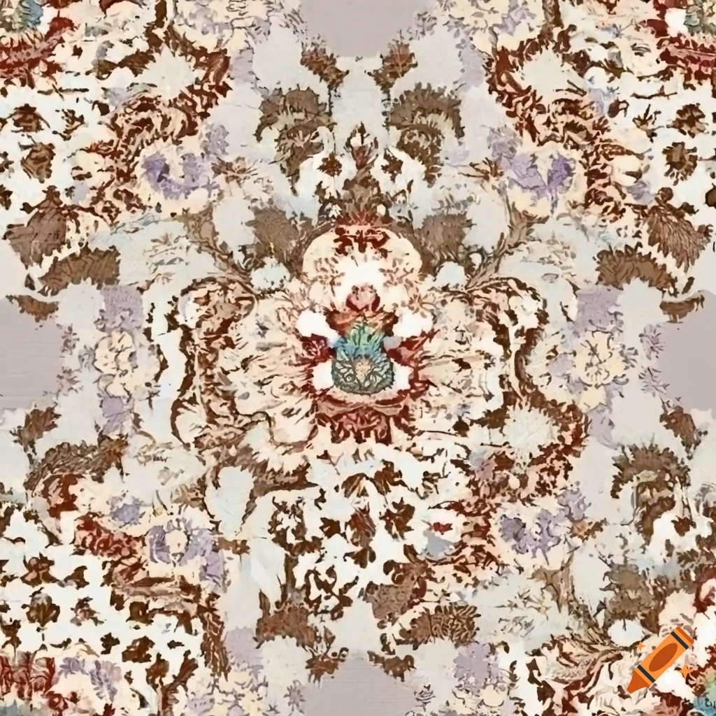 Beige floral pattern on a gray background with broken Gobelin pattern