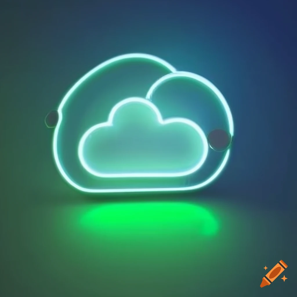 Green neon cloud computing technology sign on Craiyon