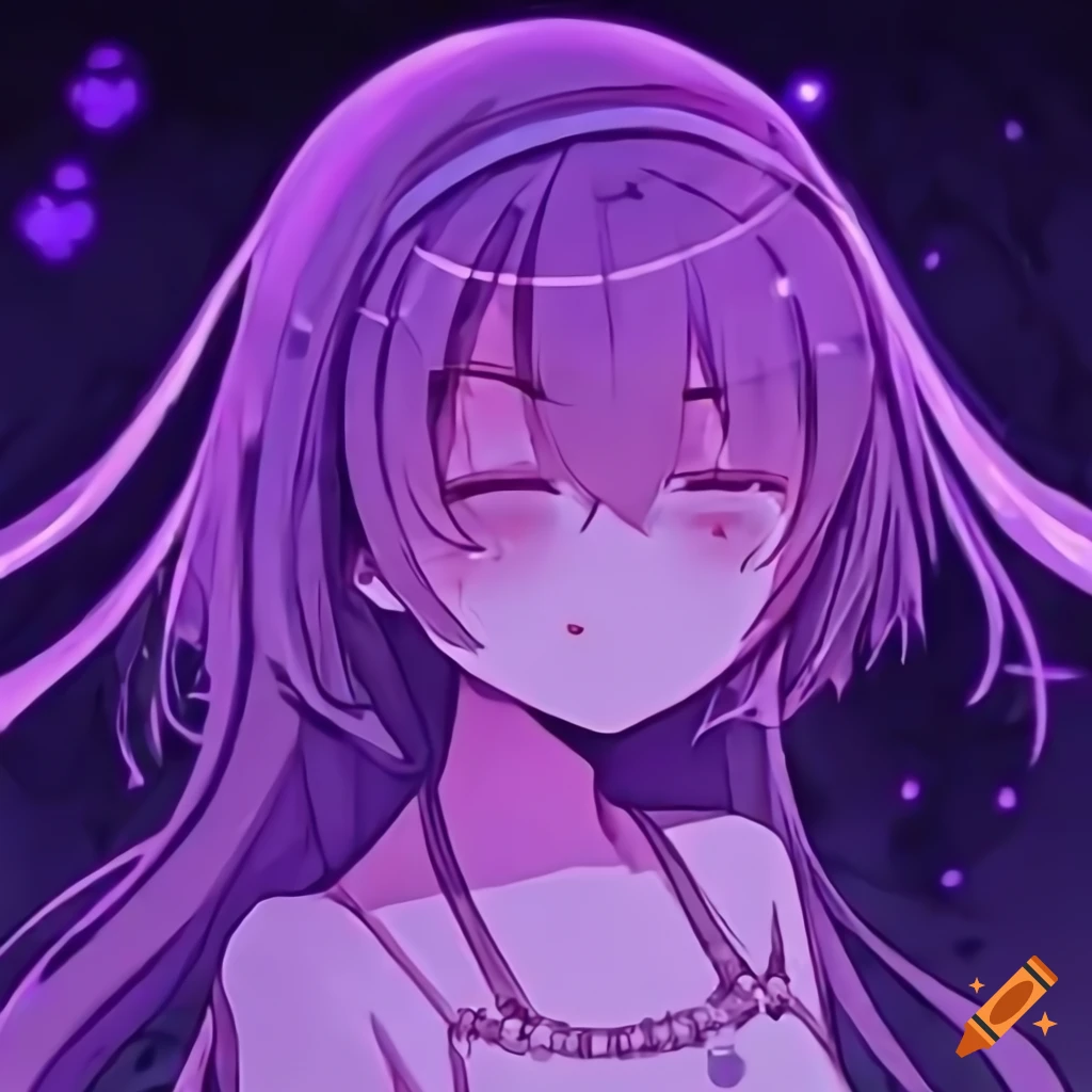 Anime girl profile picture with glowing purple aesthetic on Craiyon