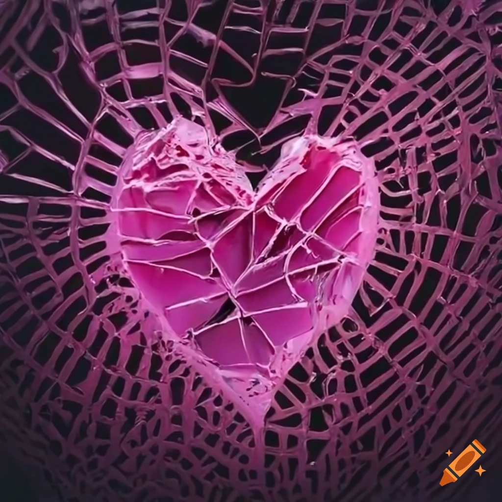 Pink shattered glass heart on a car's windscreen
