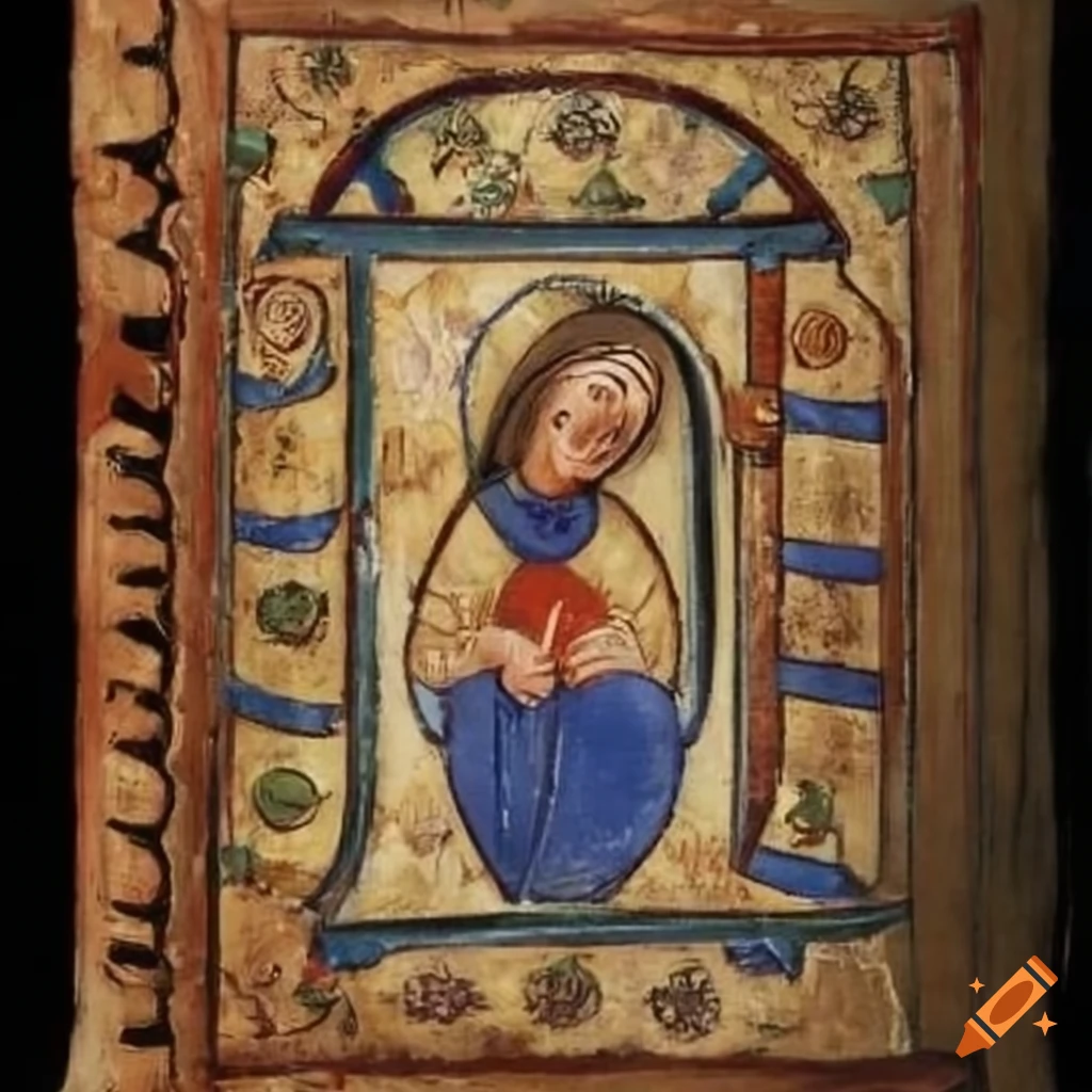 Page from mysterious medieval illuminated manuscript on Craiyon