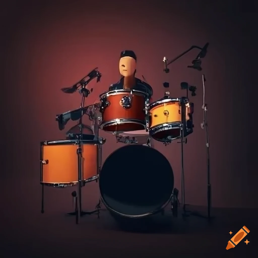 Music rehearsal room with guitar amps and drum kit